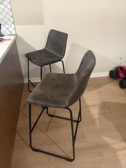 Set of 2 Gray Faux Leather Bar Stools