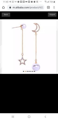 Earrings ,Pearl dangle moon star gold stud earring,