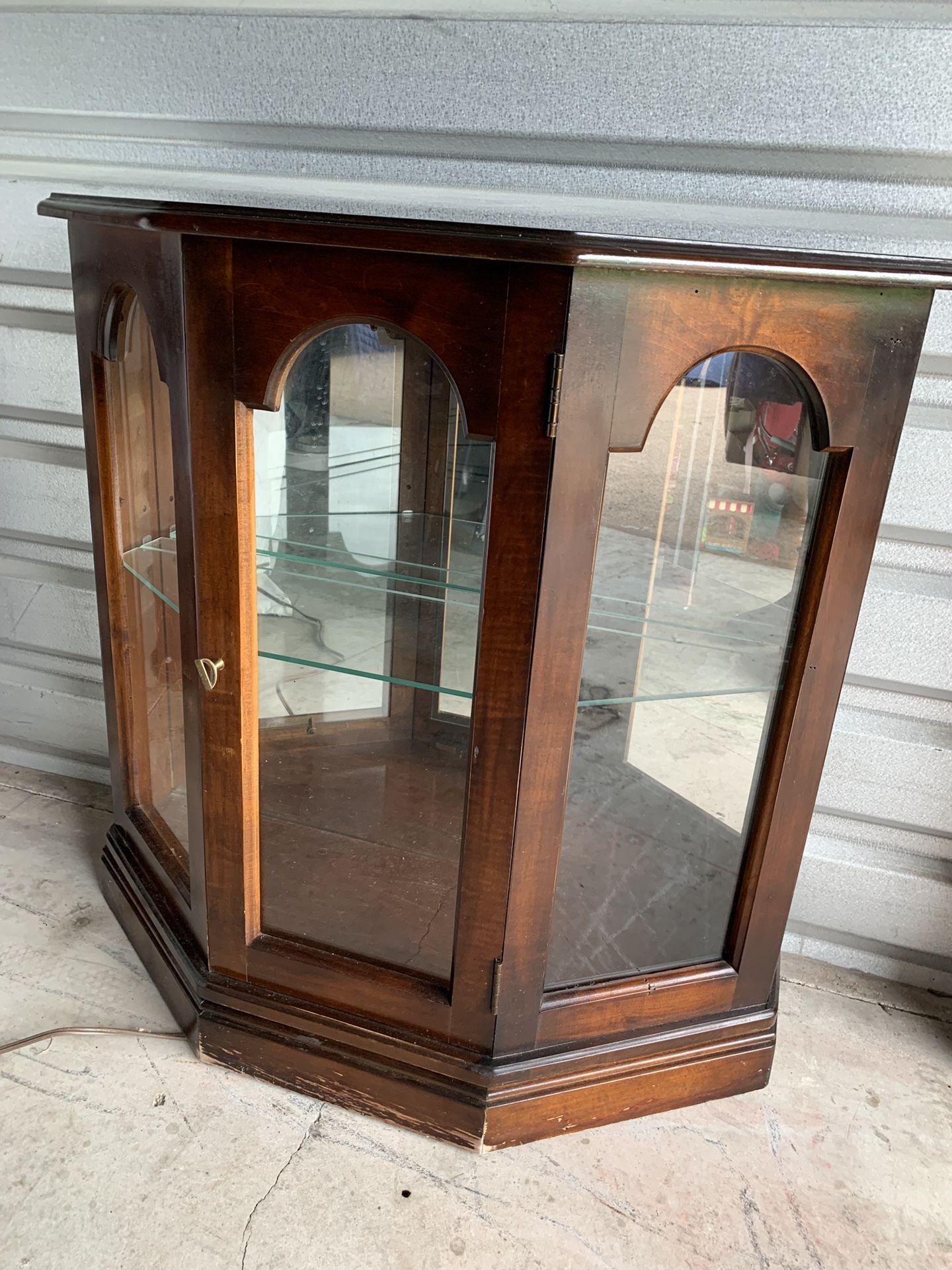 Small wood w/ glass shelf mirrored curio display cabinet