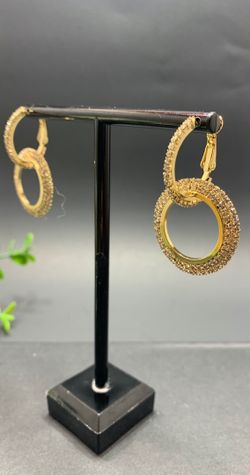 Full Crystal Circle Earrings for Women Luxury Round Shiny, Gold Color