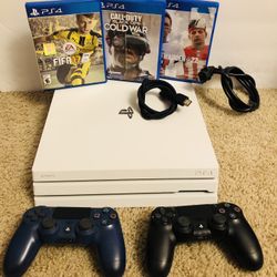 PlayStation 4 Pro White With 2 Controllers And Games 