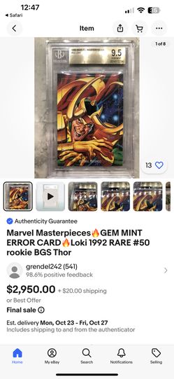 Marvel Comic Collectors Card In Mint Condition