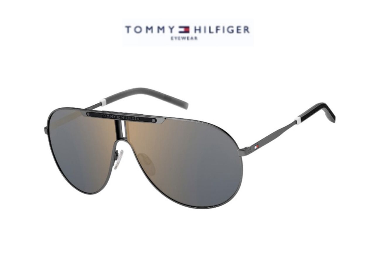 New TOMMY HILFIGER Men Sunglasse TH1801/S Aviator Matte Ruthenium Gray Gold Mirrored