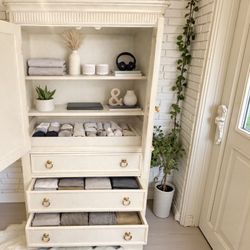 Refinished Cream Armoire / Wardrobe w/ Antique Gold Hardware