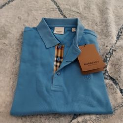  NWT! Burberry Eddie Monogram Short Sleeve Polo, VIVID COBALT Size Medium