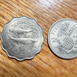 👀BAHAMA ISLANDS 1966 5 CENTS & 10 CENTS COINS HIGH GRADE AUNC SCARCE 👀