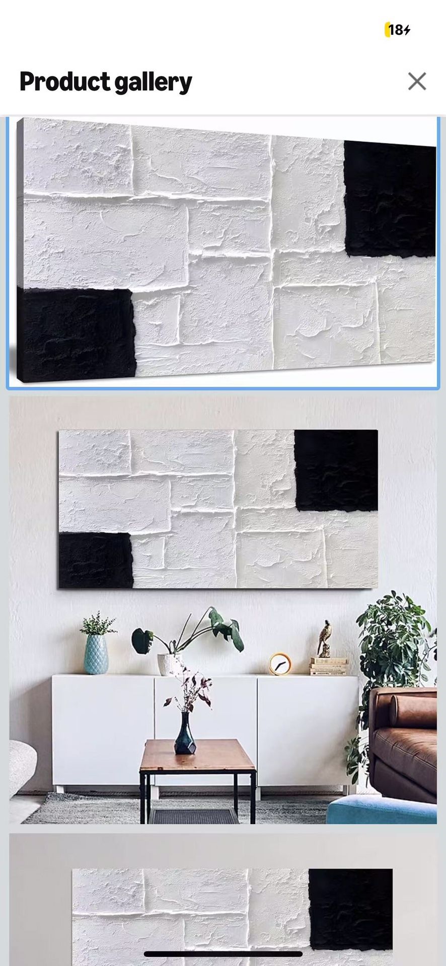 Black and White Abstract Textured Wall Art for Living Room Rectangle Painting Large Artwork for Bedroom Home Office Ready to Hang 20"x40"