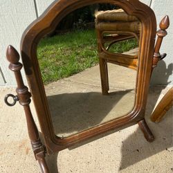 Antique Wood Table Top Mirror