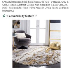 5 ft round Rug Gold & Grey