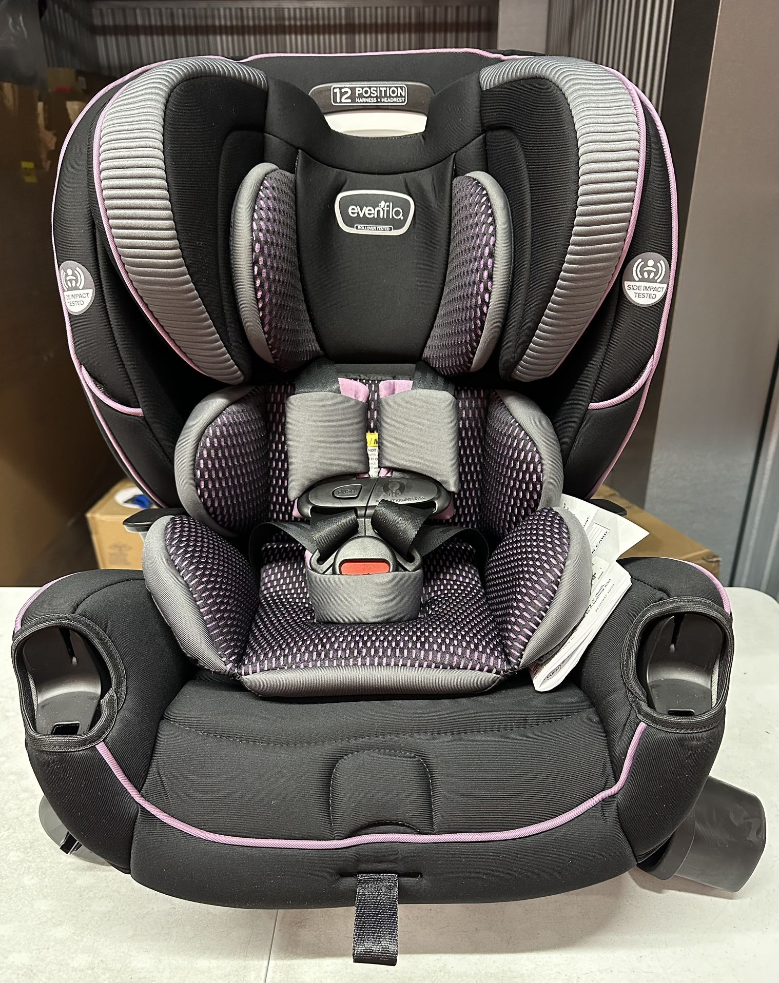 Evenflo EveryFit 3-in-1 Convertible Car Seat, 10-Year Use, Augusta Pink