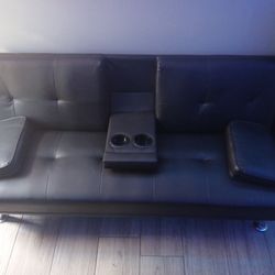 Leather 3 Seat Black Couch