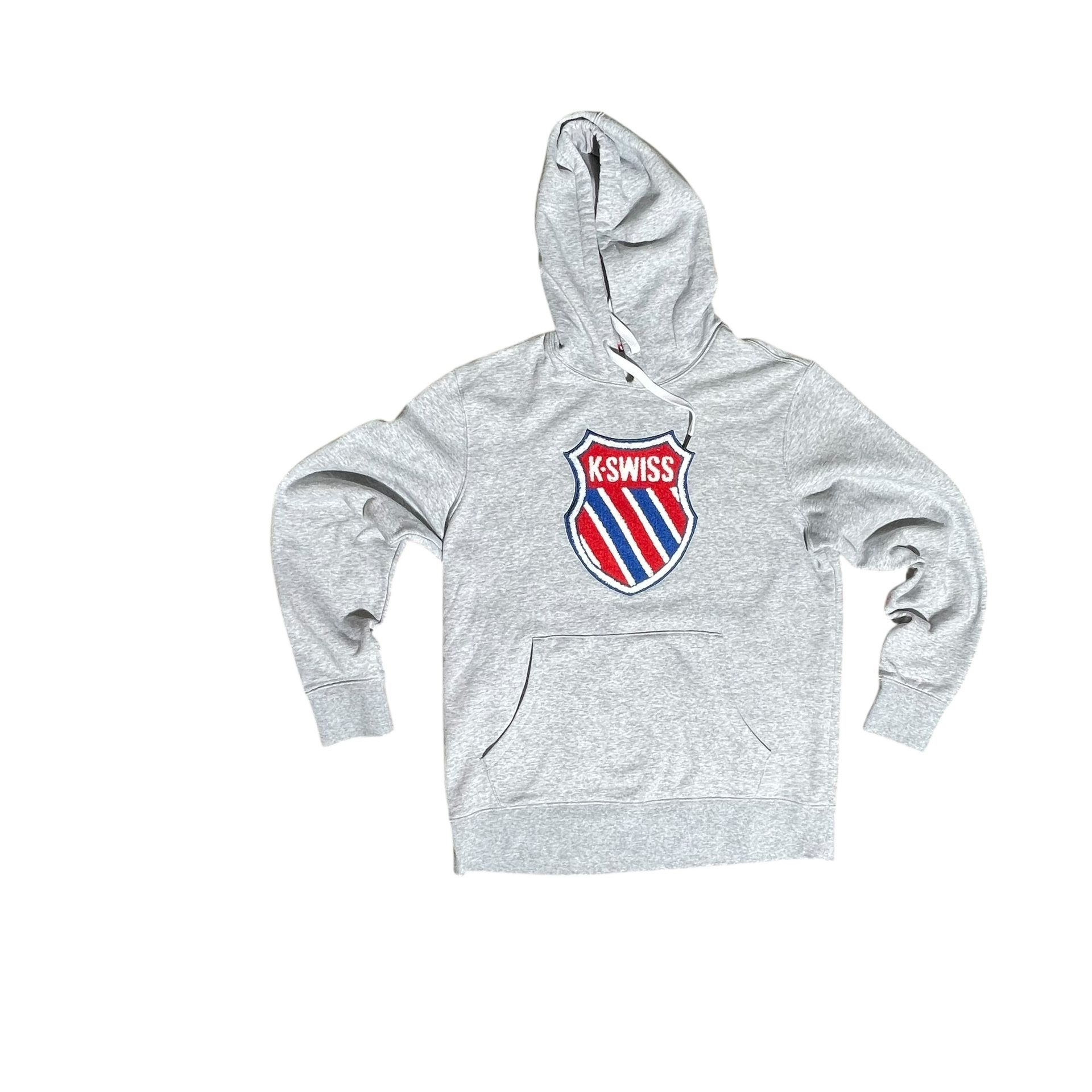K-Swiss Gray Hoodie Large – Embroidered Logo Pullover Sweatshirt