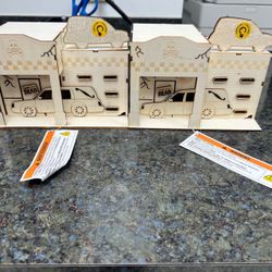 Set of 2 Light-Up Wooden Hearse Service Shops