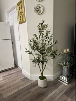 Pretty artificial plant 5 ft tall Olive 🫒 tree with planter! Brand new