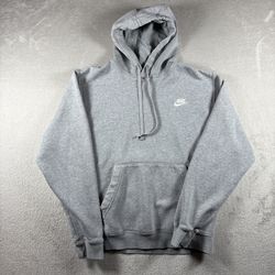 Nike Hoodie Men’s S Gray Pullover Swoosh Logo Sweatshirt Embroidered #777