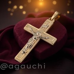 ✝️✨14K  Bicolor White & Yellow Gold Crucifix Cross Pendant