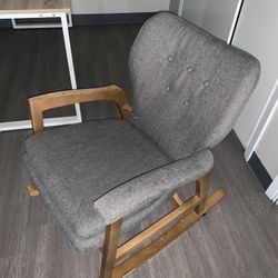  Durable Wood Rocking Chair with Grey Padded Seat & Back