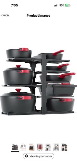 MUDEELA 8-Tier Pots and Pans Organizer under Cabinet, 15.83" Height Heavy Duty Pot Pan Organizer Kitchen Cabinet Organization and Storage, Adjustable
