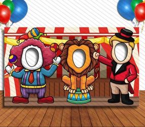 Carnival Circus Birthday Party Face in the Hole Photo Booth Backdrop