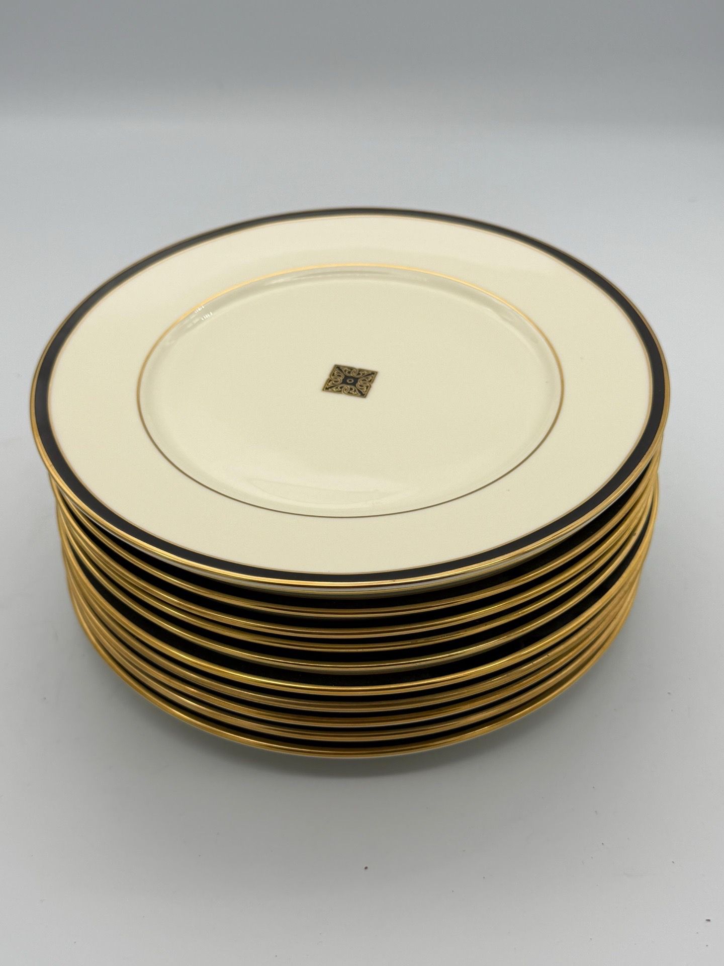 Lenox Urban Lights Salad Plates 8" Black Gold American Home Set of 11 Fine China