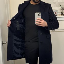 HUGO BOSS Blue Navy Pure Cashmere Overcoat 