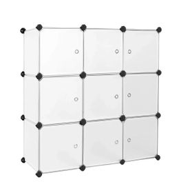 SONGMICS Cube Storage Organizer Closet Shelves Set of 9 Plastic Cubes - White