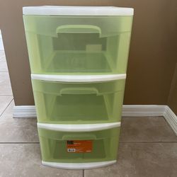 Sterilite White and Green Three Drawer Plastic Storage Container