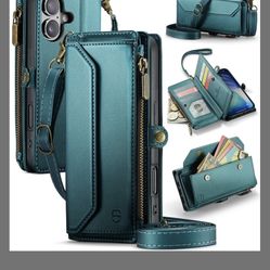 Strapurs Wallet Case Compatible With IPhone 17 6.3" RFID Blocking 9-Card Holder Soft PU Leather Magnetic Snap Shoulder Strap Zipper Pocket Phone Case 