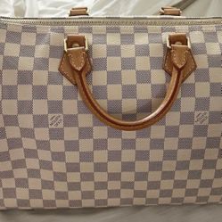 Louis Vuitton Speedy 35 Damier Azur Top Handle Handbag Authentic