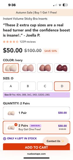 Sticky Bra Inserts NEW SIZE D