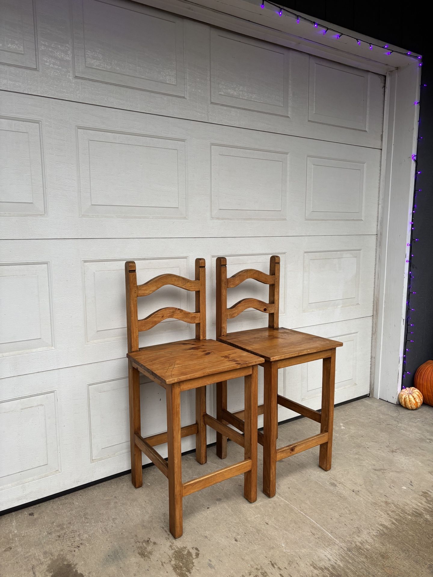 Rustic Mexican Pine Wood Honey Brown Bar Stools •FREE DELIVERY•