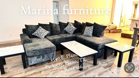 Gray Fabric Sectional Sofa with Ottoman