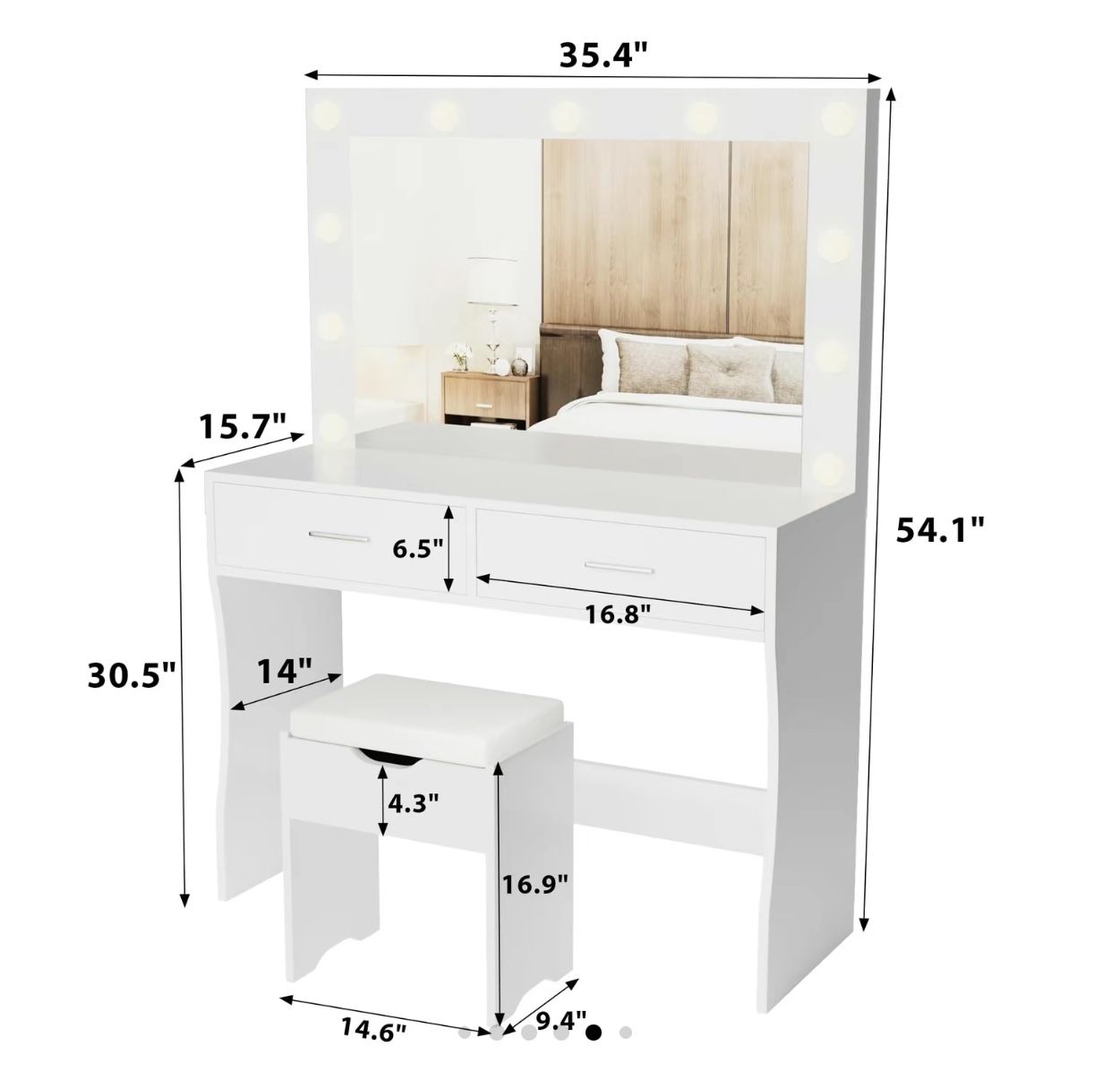 Vanity Make Up Set In Baby Blue Color With Bulb Mirror - 3 Color Light. Look New