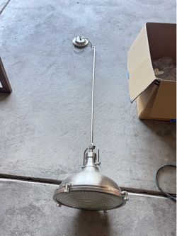 Hatteras Bay 16 in. 1-Light Polished Nickel Vintage Industrial Shaded Kitchen Pendant Hanging Light with Metal Shade