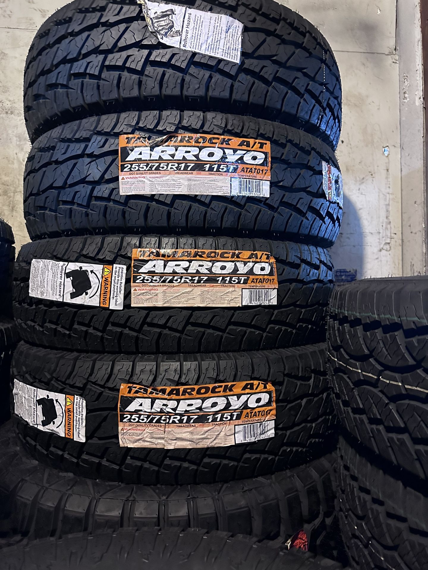 255/75R17 ARROYO AT A SET OF FOUR NEW TIRES
