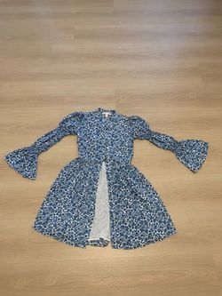 Michael Kors Blue Floral Bell Sleeve Mini Dress XXS | Designer Women's Dress | Elegant & Trendy