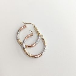 14kt Real Gold Tricolor Hoop Earring 