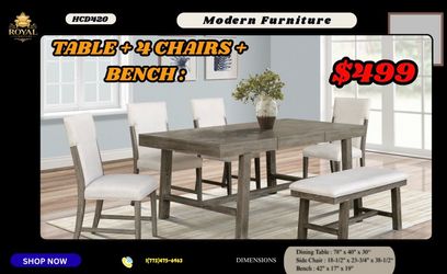 Table + 4 chairs + bench