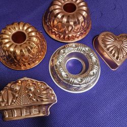 Vintage Metal Copper Molds, Colored Molds, Cooking, Baking, Kitchen Decor, Hanging Display, Shelf Displays
