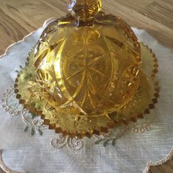 Amber Glass Covered Butter Dish