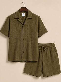 Men’s Summer Casual 2-Piece Sets – Button-Up Shirts & Matching Shorts | New