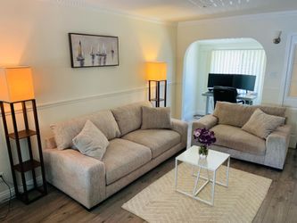 Cream Chenille Sofa & Loveseat Set Like new