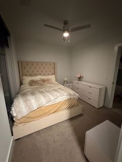 Beige Tufted Upholstered Bed Frame