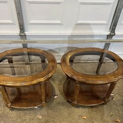 Wood end table with glass top