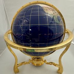 14" Swivel Globe Semi-Precious Stone Gold-Toned Frame Compass
