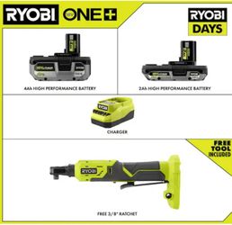 ONE+ 18V Cordless 3/8 in. Ratchet Kit with 2.0 Ah Battery, 4.0 Ah Battery, and Charger