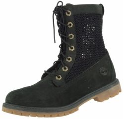 New Timberland Black Nubuck Open Crochet Weave Lace Up Boots. Size 6