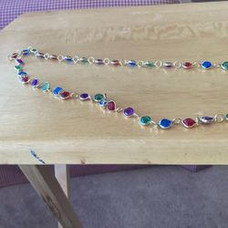 Multi Color 28” Long Necklace In Gold tone