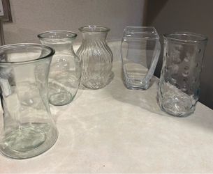 Set of 5 Clear Glass Vases