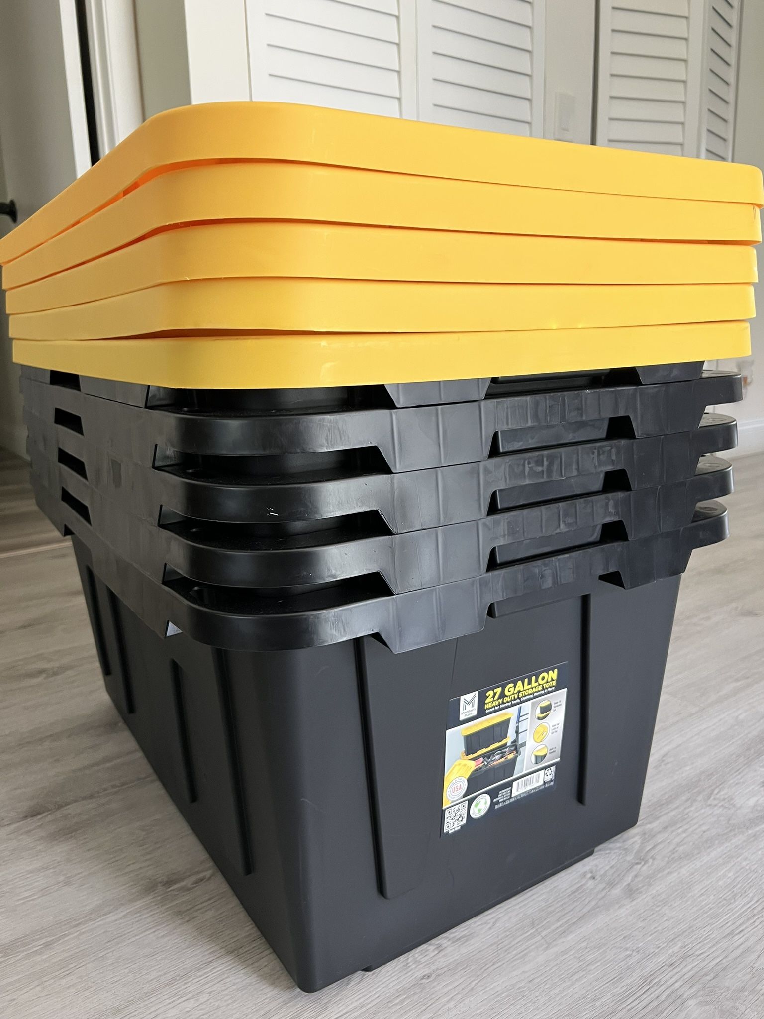 5 Used Greenmade 27-Gallon Storage Bins w/ Lids